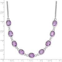 Sterling Silver Rhodium-Plated Necklace with 9 Oval-Cut Amethyst Stones - 1.5 Carat Total Amethyst Weight by Lumare Gioia