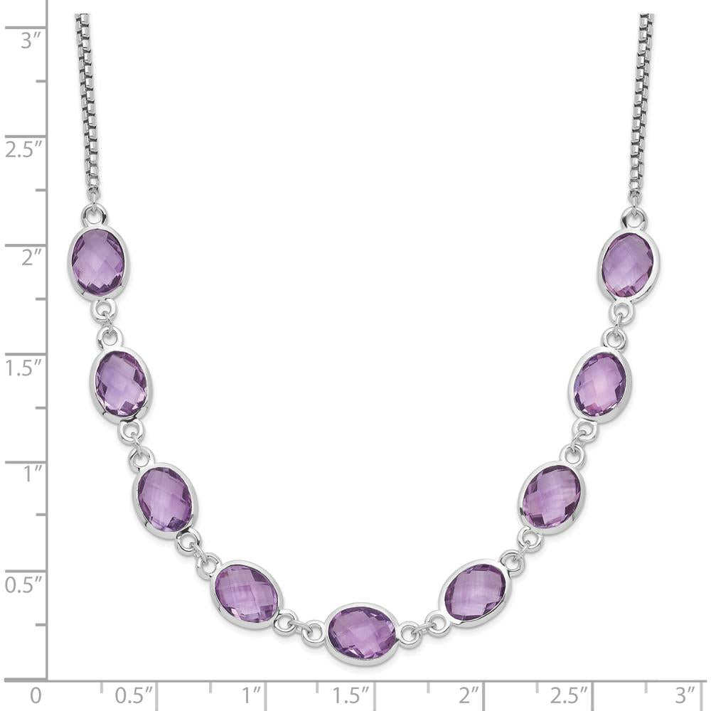 Sterling Silver Rhodium-Plated Necklace with 9 Oval-Cut Amethyst Stones - 1.5 Carat Total Amethyst Weight by Lumare Gioia