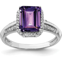 Sterling Silver Rhodium-Plated Octagonal Amethyst & Diamond Ring - 2.15 Carat Amethyst & 0.150 Carat Total Diamond Weight by Lumare Gioia