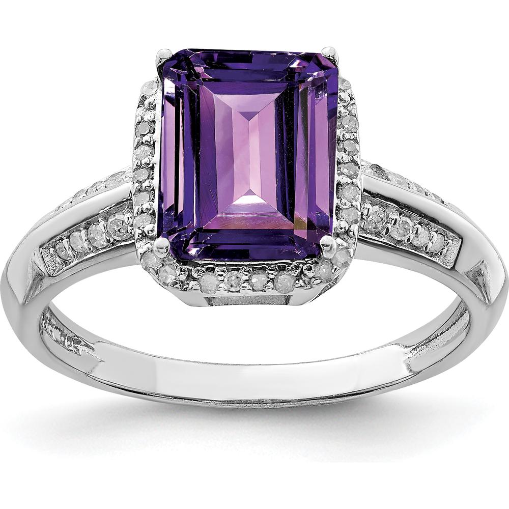 Sterling Silver Rhodium-Plated Octagonal Amethyst & Diamond Ring - 2.15 Carat Amethyst & 0.150 Carat Total Diamond Weight by Lumare Gioia