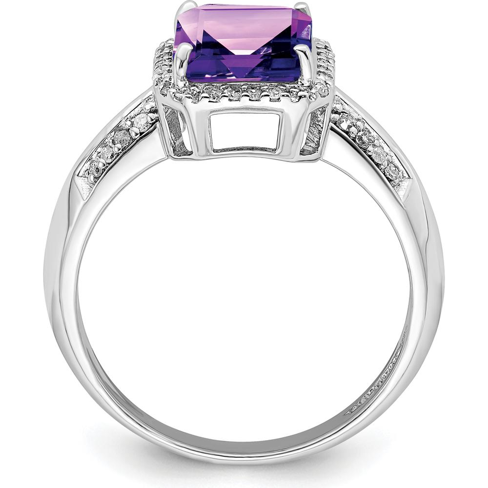Sterling Silver Rhodium-Plated Octagonal Amethyst & Diamond Ring - 2.15 Carat Amethyst & 0.150 Carat Total Diamond Weight by Lumare Gioia