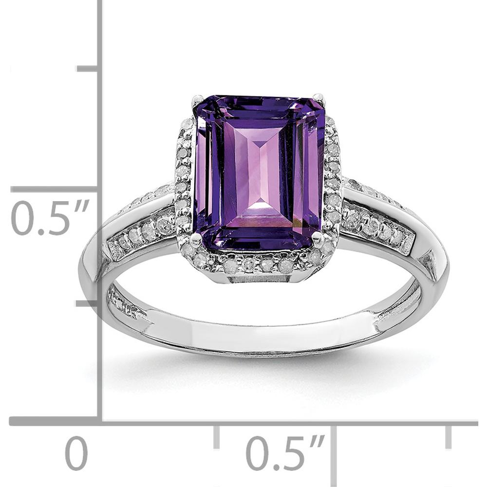 Sterling Silver Rhodium-Plated Octagonal Amethyst & Diamond Ring - 2.15 Carat Amethyst & 0.150 Carat Total Diamond Weight by Lumare Gioia