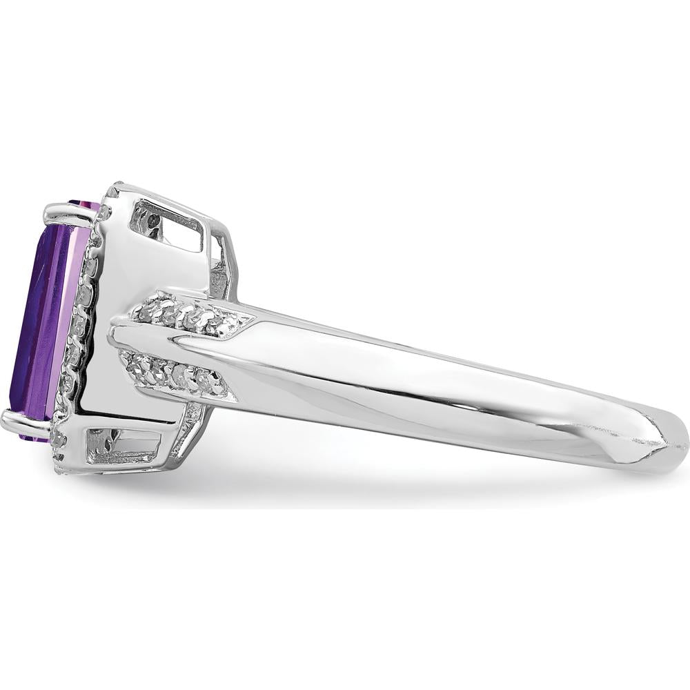 Sterling Silver Rhodium-Plated Octagonal Amethyst & Diamond Ring - 2.15 Carat Amethyst & 0.150 Carat Total Diamond Weight by Lumare Gioia
