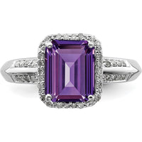 Sterling Silver Rhodium-Plated Octagonal Amethyst & Diamond Ring - 2.15 Carat Amethyst & 0.150 Carat Total Diamond Weight by Lumare Gioia