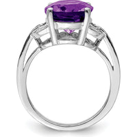 Sterling Silver Rhodium-Plated Oval Amethyst & Diamond Ring - 4.10 Carat Amethyst, 0.10 Carat Total Diamond Weight by Lumare Gioia