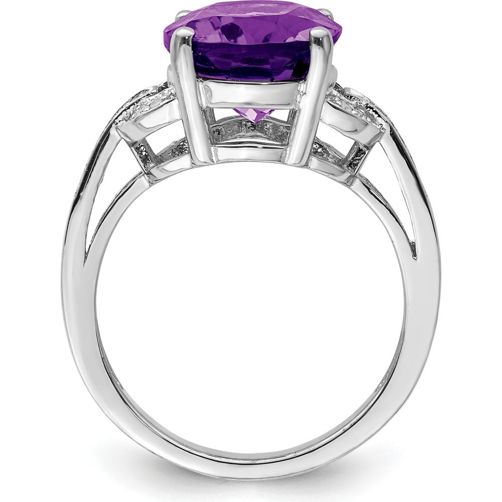 Sterling Silver Rhodium-Plated Oval Amethyst & Diamond Ring - 4.10 Carat Amethyst, 0.10 Carat Total Diamond Weight by Lumare Gioia