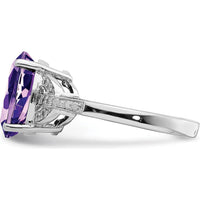 Sterling Silver Rhodium-Plated Oval Amethyst & Diamond Ring - 4.10 Carat Amethyst, 0.10 Carat Total Diamond Weight by Lumare Gioia