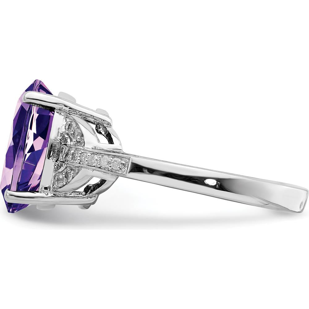 Sterling Silver Rhodium-Plated Oval Amethyst & Diamond Ring - 4.10 Carat Amethyst, 0.10 Carat Total Diamond Weight by Lumare Gioia