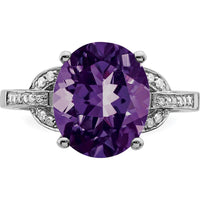 Sterling Silver Rhodium-Plated Oval Amethyst & Diamond Ring - 4.10 Carat Amethyst, 0.10 Carat Total Diamond Weight by Lumare Gioia