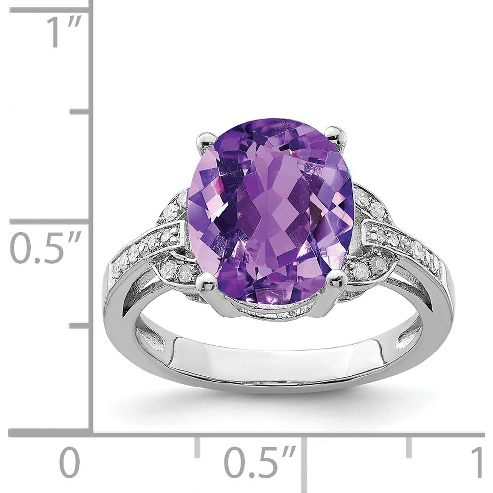 Sterling Silver Rhodium-Plated Oval Amethyst & Diamond Ring - 4.10 Carat Amethyst, 0.10 Carat Total Diamond Weight by Lumare Gioia