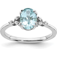 Sterling Silver Rhodium-Plated Oval Aquamarine and Diamond Ring - 1.25 Carat Aquamarine, 0.01 Carat Total Diamond Weight by 0