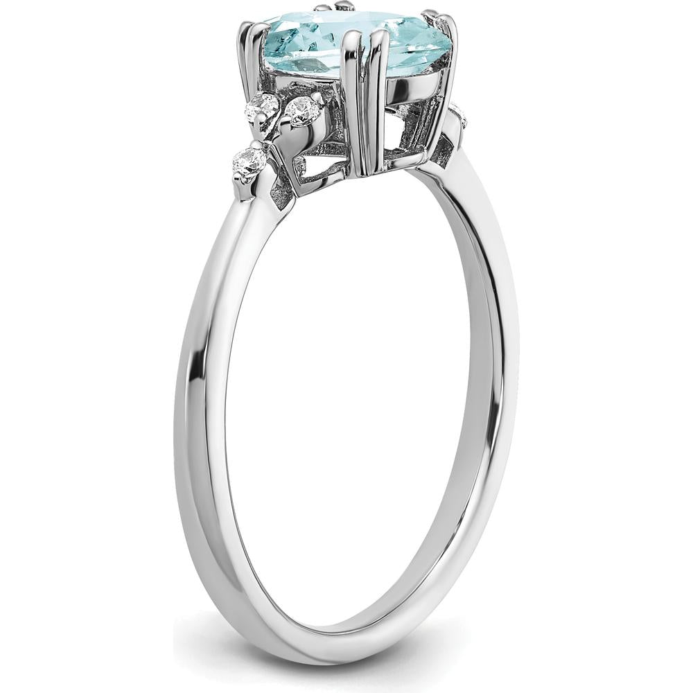 Sterling Silver Rhodium-Plated Oval Aquamarine and Diamond Ring - 1.25 Carat Aquamarine, 0.01 Carat Total Diamond Weight by 0