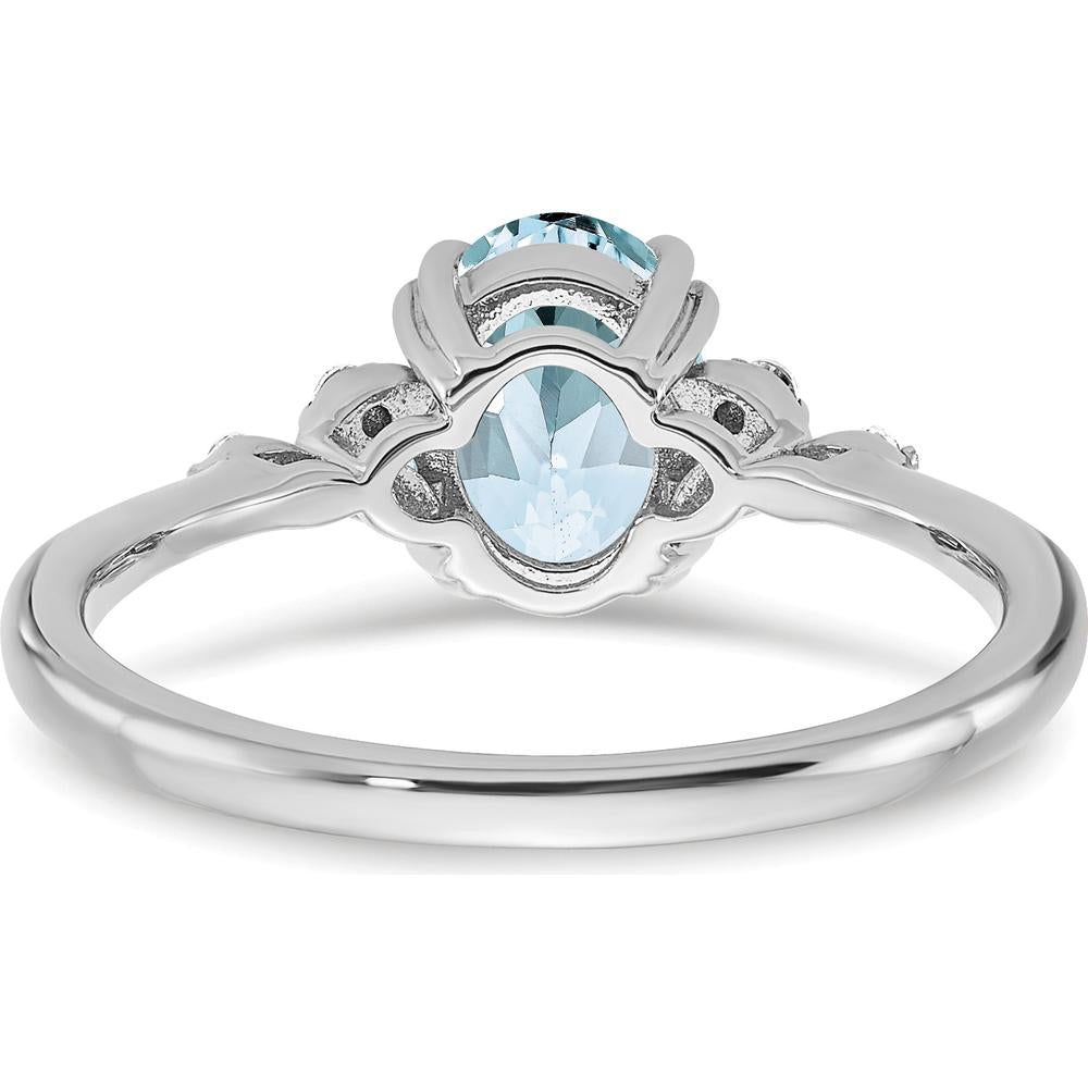 Sterling Silver Rhodium-Plated Oval Aquamarine and Diamond Ring - 1.25 Carat Aquamarine, 0.01 Carat Total Diamond Weight by 0