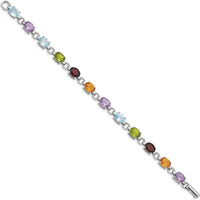 Sterling Silver Rhodium-Plated Oval Multi-Gemstone Bracelet with Amethyst, Garnet, Sky Blue Topaz, Peridot, and Citrine - 13.95 Carat Total Gemstone Weight by Lumare Gioia