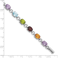 Sterling Silver Rhodium-Plated Oval Multi-Gemstone Bracelet with Amethyst, Garnet, Sky Blue Topaz, Peridot, and Citrine - 13.95 Carat Total Gemstone Weight by Lumare Gioia