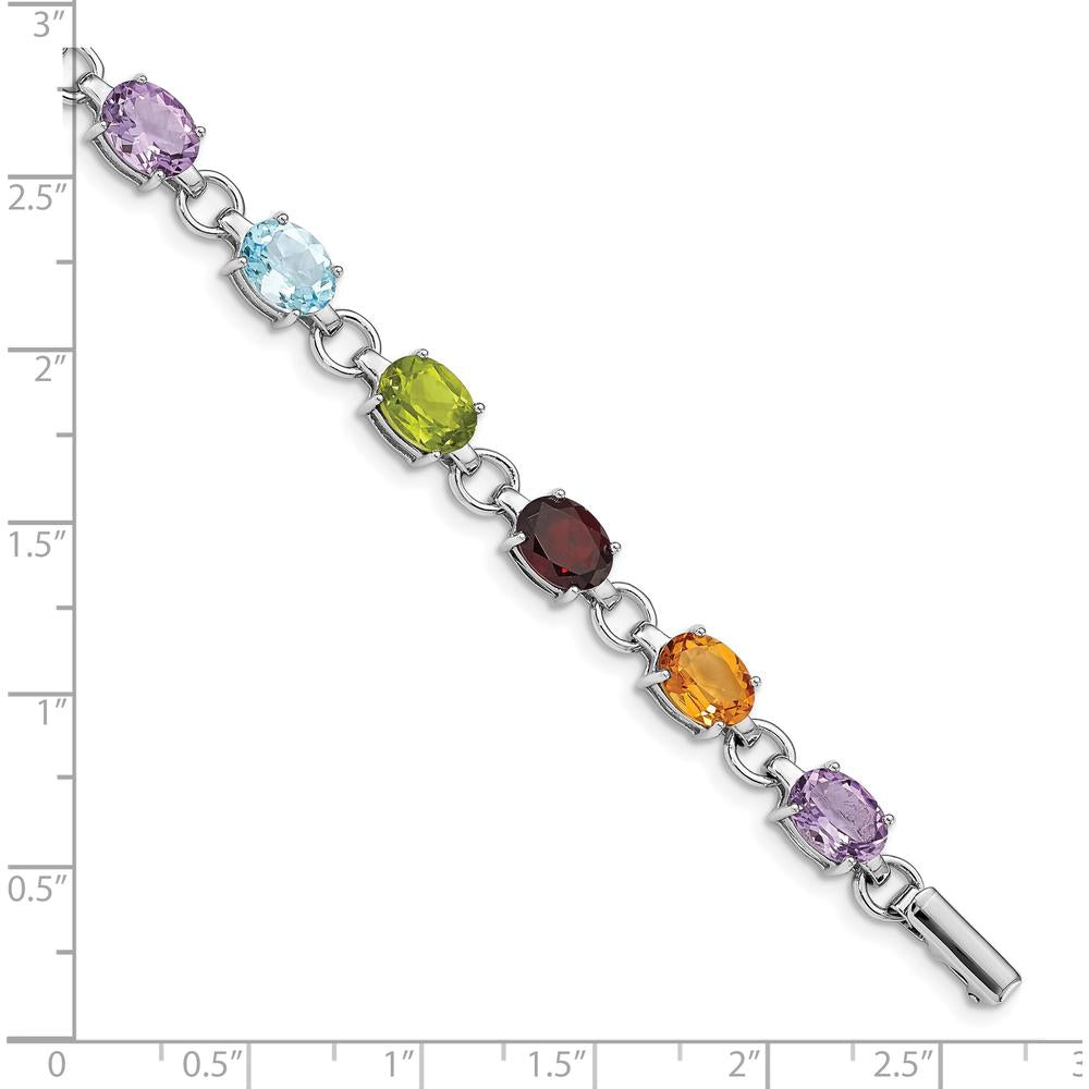 Sterling Silver Rhodium-Plated Oval Multi-Gemstone Bracelet with Amethyst, Garnet, Sky Blue Topaz, Peridot, and Citrine - 13.95 Carat Total Gemstone Weight by Lumare Gioia