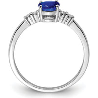 Sterling Silver Rhodium-Plated Oval Sapphire and Diamond Ring - 0.98 Carat Sapphire, 0.04 Carat Diamond by Lumare Gioia