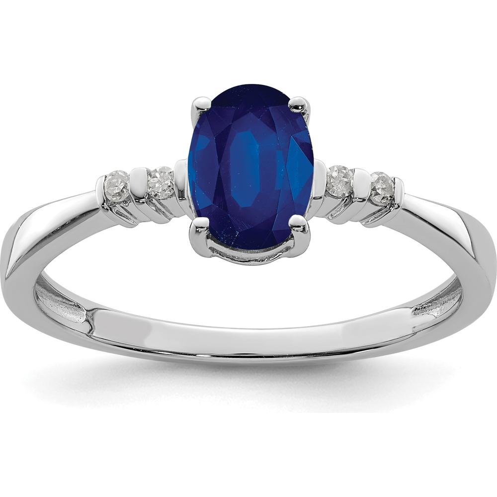 Sterling Silver Rhodium Plated Oval Sapphire Ring with Diamond Accents - 0.98 Carat Sapphire, 0.04 Carat Diamond by Lumare Gioia