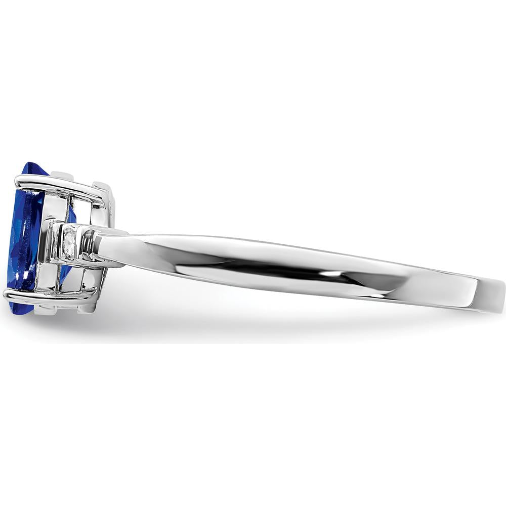 Sterling Silver Rhodium Plated Oval Sapphire Ring with Diamond Accents - 0.98 Carat Sapphire, 0.04 Carat Diamond by Lumare Gioia