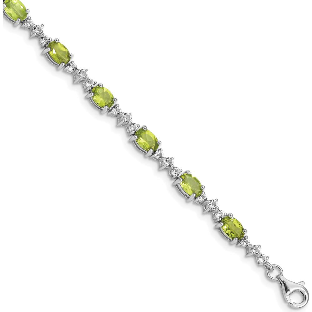 Sterling Silver Rhodium-Plated Peridot and White Topaz Tennis Bracelet - 0.513 Carat Peridot Weight, 0.099 Carat Topaz Weight by 0