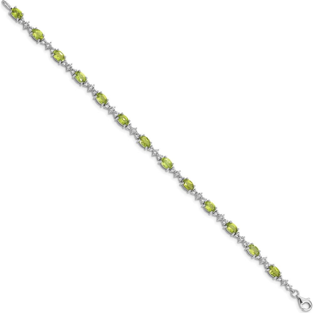 Sterling Silver Rhodium-Plated Peridot and White Topaz Tennis Bracelet - 0.513 Carat Peridot Weight, 0.099 Carat Topaz Weight by 0