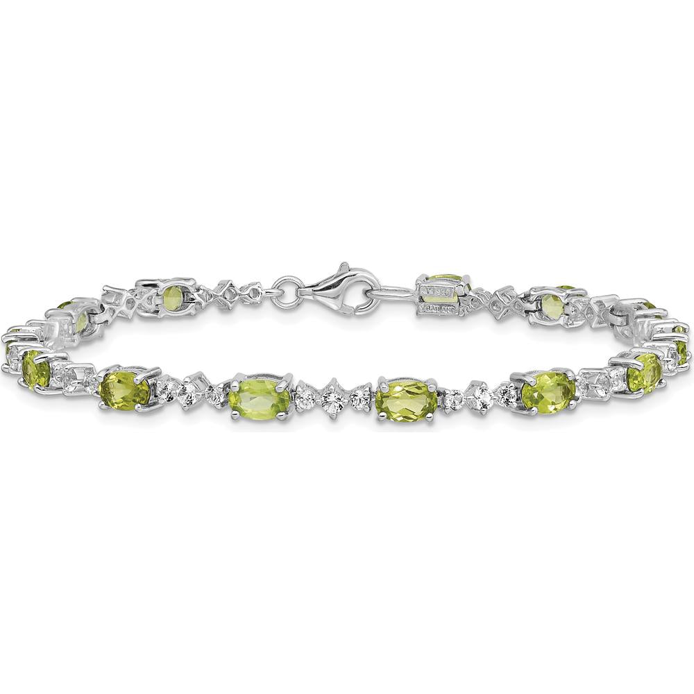 Sterling Silver Rhodium-Plated Peridot and White Topaz Tennis Bracelet - 0.513 Carat Peridot Weight, 0.099 Carat Topaz Weight by 0