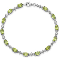 Sterling Silver Rhodium-Plated Peridot and White Topaz Tennis Bracelet - 0.513 Carat Peridot Weight, 0.099 Carat Topaz Weight by 0