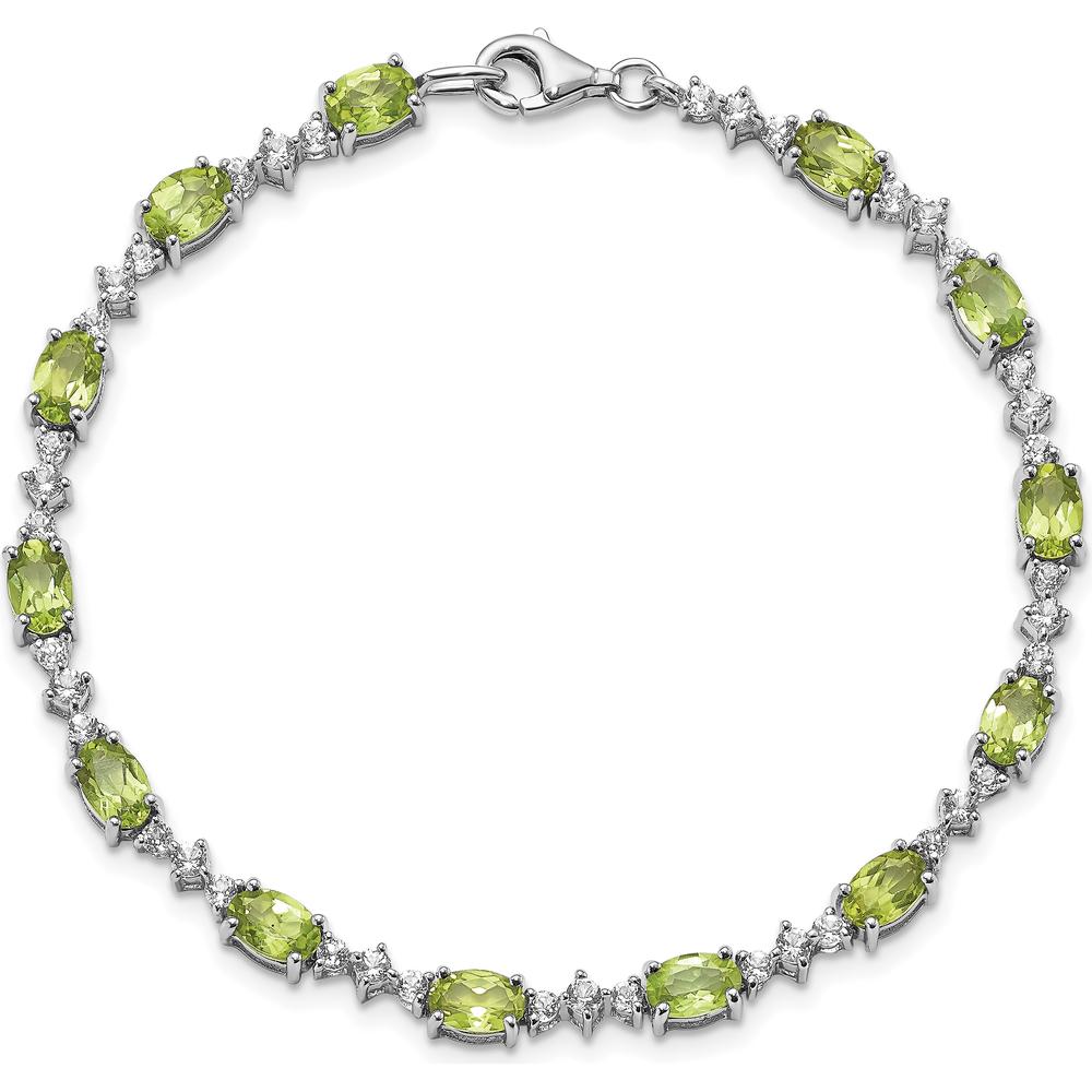 Sterling Silver Rhodium-Plated Peridot and White Topaz Tennis Bracelet - 0.513 Carat Peridot Weight, 0.099 Carat Topaz Weight by 0