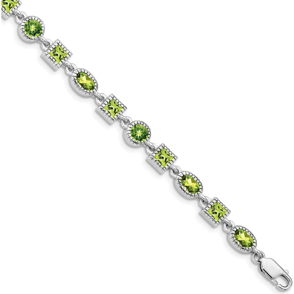 Sterling Silver Rhodium-Plated Peridot Bracelet with Natural Green Peridot Stones - 7.2 Carat Total Gem Weight by Lumare Gioia