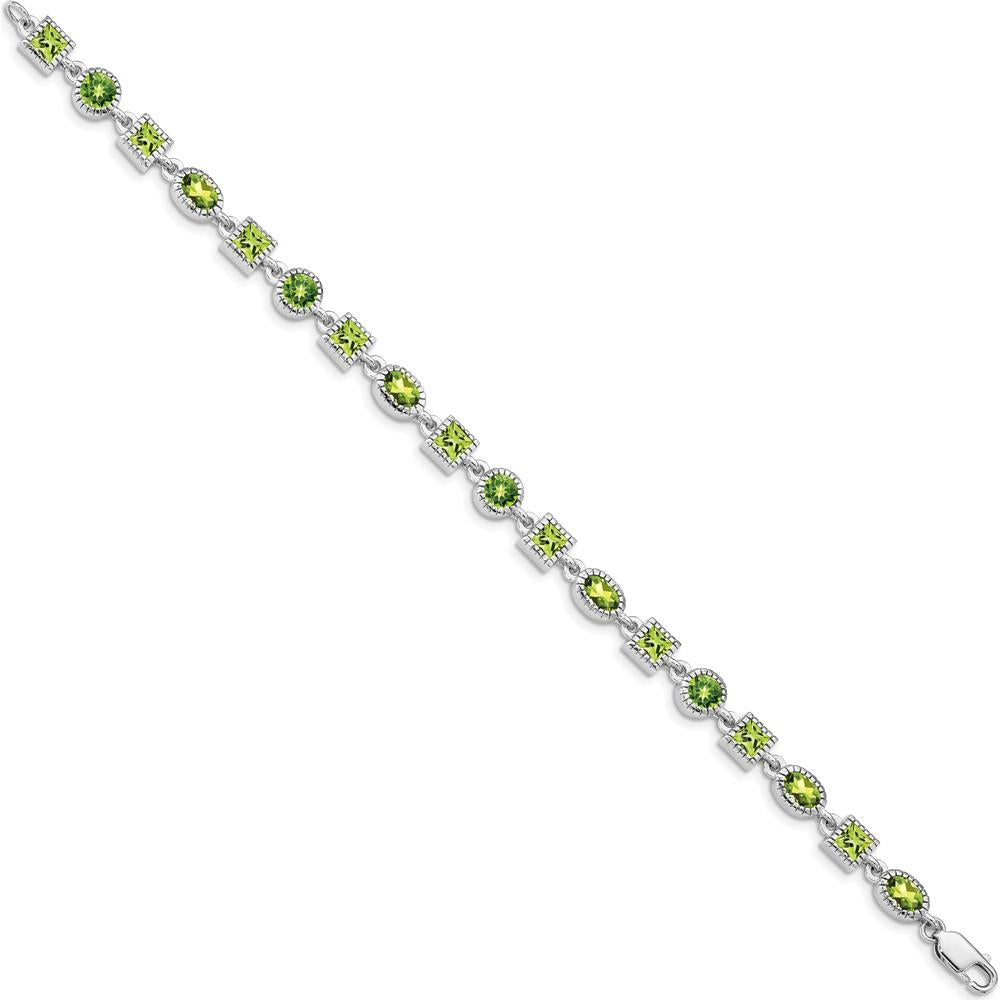 Sterling Silver Rhodium-Plated Peridot Bracelet with Natural Green Peridot Stones - 7.2 Carat Total Gem Weight by Lumare Gioia