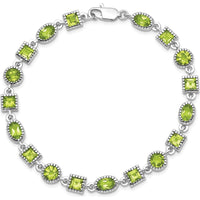 Sterling Silver Rhodium-Plated Peridot Bracelet with Natural Green Peridot Stones - 7.2 Carat Total Gem Weight by Lumare Gioia