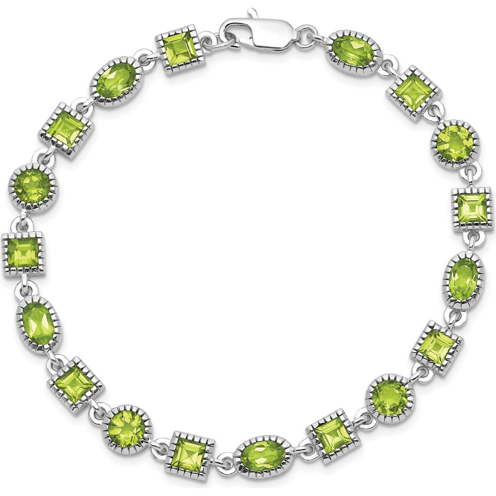 Sterling Silver Rhodium-Plated Peridot Bracelet with Natural Green Peridot Stones - 7.2 Carat Total Gem Weight by Lumare Gioia