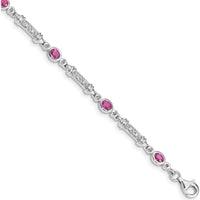 Sterling Silver Rhodium-Plated Pink Tourmaline and Diamond Bracelet - 0.18 Carat Tourmaline, 0.07 Carat Diamond Weight by 0