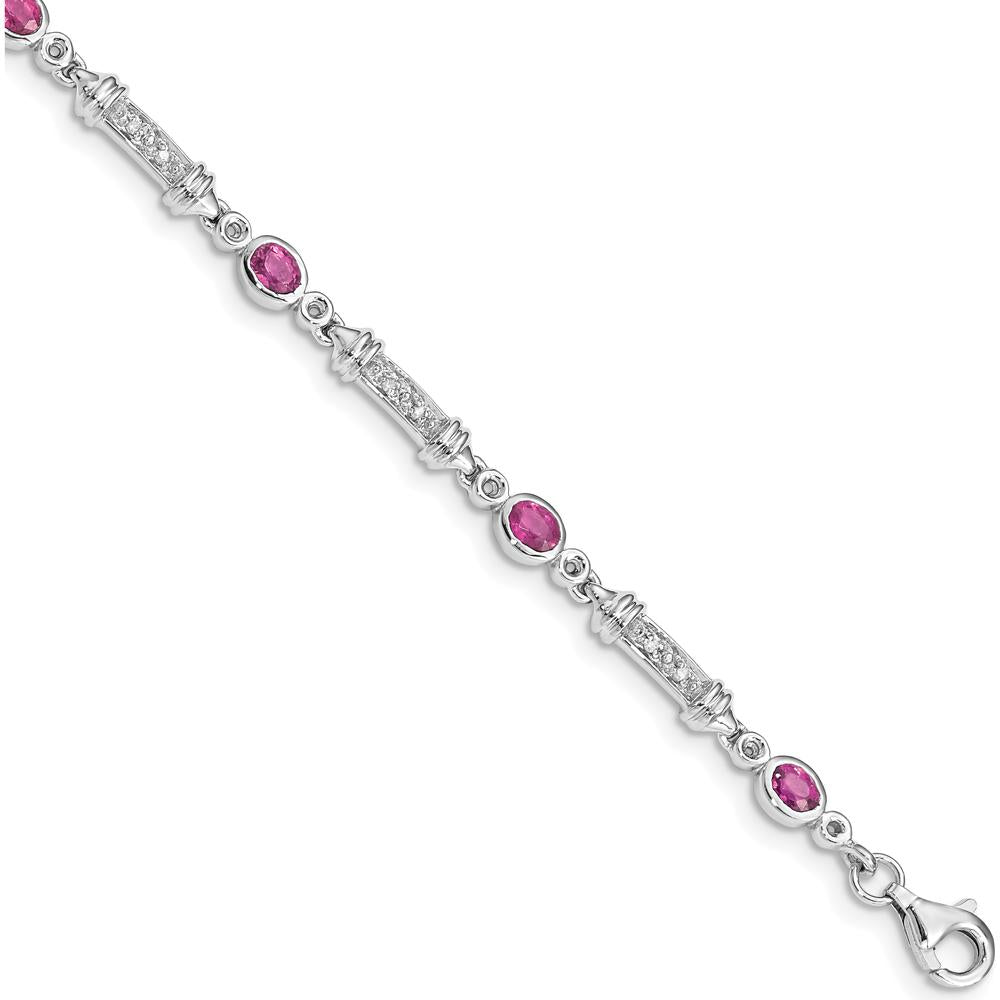 Sterling Silver Rhodium-Plated Pink Tourmaline and Diamond Bracelet - 0.18 Carat Tourmaline, 0.07 Carat Diamond Weight by 0