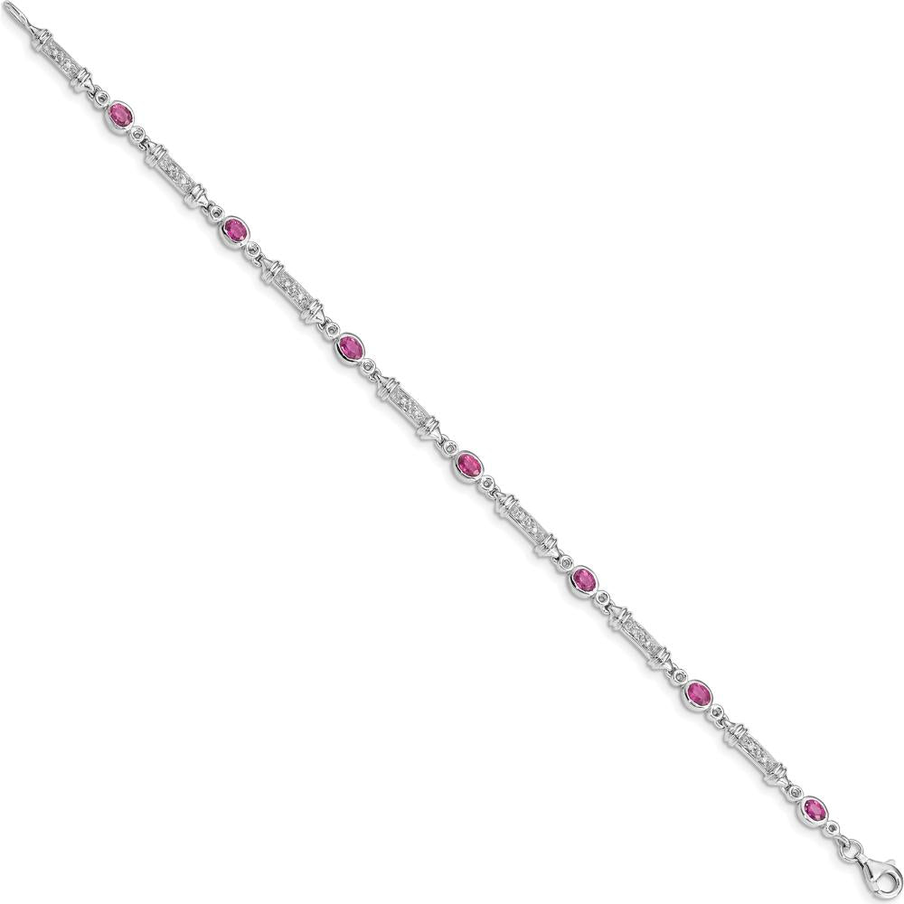 Sterling Silver Rhodium-Plated Pink Tourmaline and Diamond Bracelet - 0.18 Carat Tourmaline, 0.07 Carat Diamond Weight by 0