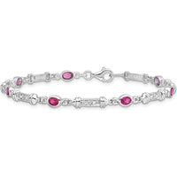 Sterling Silver Rhodium-Plated Pink Tourmaline and Diamond Bracelet - 0.18 Carat Tourmaline, 0.07 Carat Diamond Weight by 0