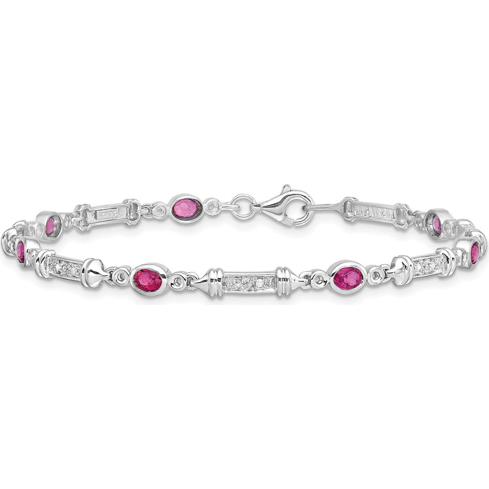Sterling Silver Rhodium-Plated Pink Tourmaline and Diamond Bracelet - 0.18 Carat Tourmaline, 0.07 Carat Diamond Weight by 0