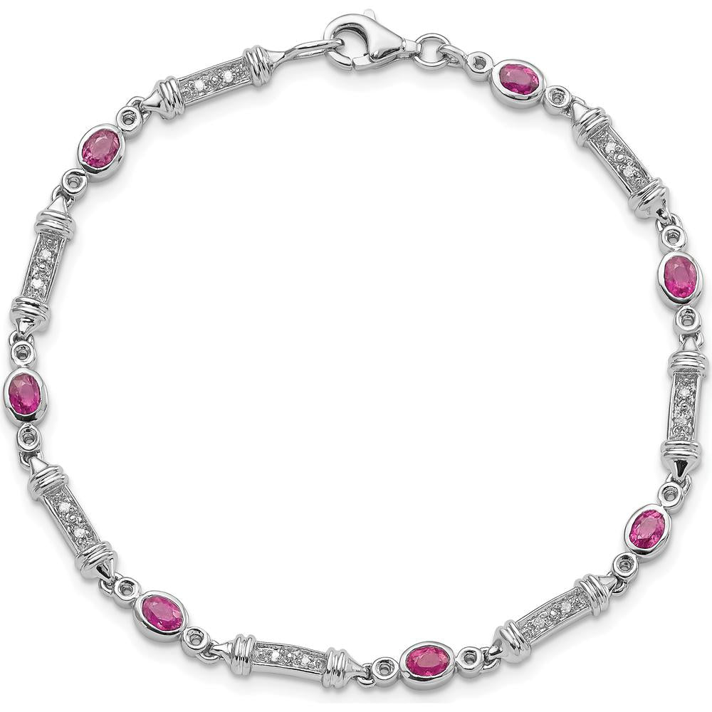 Sterling Silver Rhodium-Plated Pink Tourmaline and Diamond Bracelet - 0.18 Carat Tourmaline, 0.07 Carat Diamond Weight by 0
