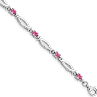 Sterling Silver Rhodium-Plated Pink Tourmaline and Diamond Bracelet with 0.18 Carat Pink Tourmaline and 0.01 Carat Total Diamond Weight by 0