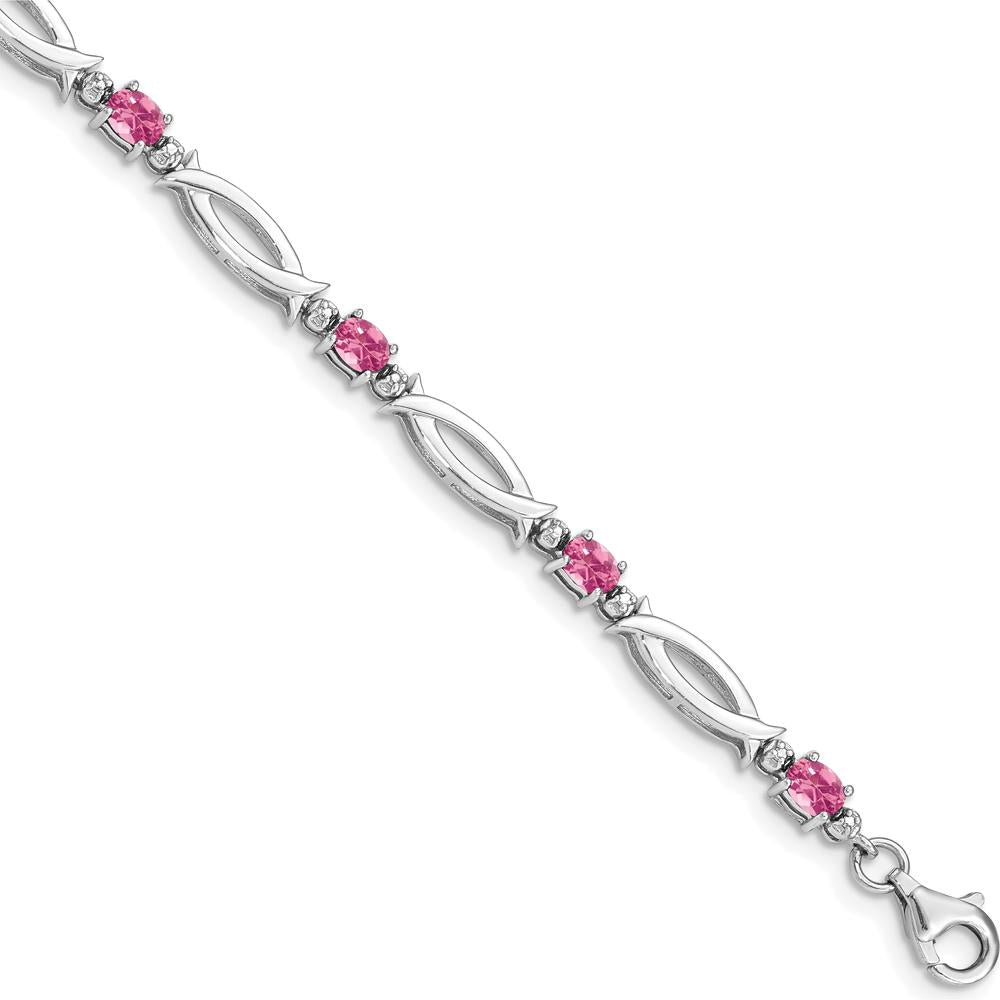 Sterling Silver Rhodium-Plated Pink Tourmaline and Diamond Bracelet with 0.18 Carat Pink Tourmaline and 0.01 Carat Total Diamond Weight by 0
