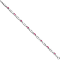 Sterling Silver Rhodium-Plated Pink Tourmaline and Diamond Bracelet with 0.18 Carat Pink Tourmaline and 0.01 Carat Total Diamond Weight by 0