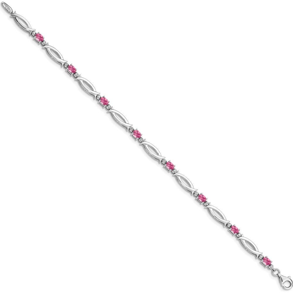 Sterling Silver Rhodium-Plated Pink Tourmaline and Diamond Bracelet with 0.18 Carat Pink Tourmaline and 0.01 Carat Total Diamond Weight by 0