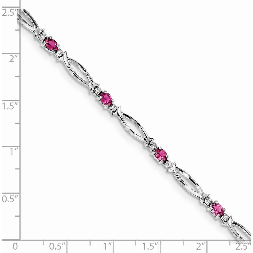 Sterling Silver Rhodium-Plated Pink Tourmaline and Diamond Bracelet with 0.18 Carat Pink Tourmaline and 0.01 Carat Total Diamond Weight by 0