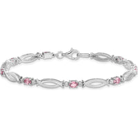 Sterling Silver Rhodium-Plated Pink Tourmaline and Diamond Bracelet with 0.18 Carat Pink Tourmaline and 0.01 Carat Total Diamond Weight by 0