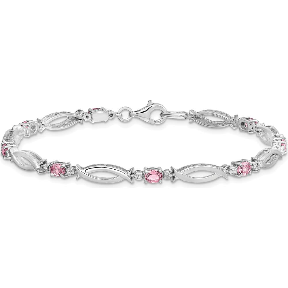 Sterling Silver Rhodium-Plated Pink Tourmaline and Diamond Bracelet with 0.18 Carat Pink Tourmaline and 0.01 Carat Total Diamond Weight by 0