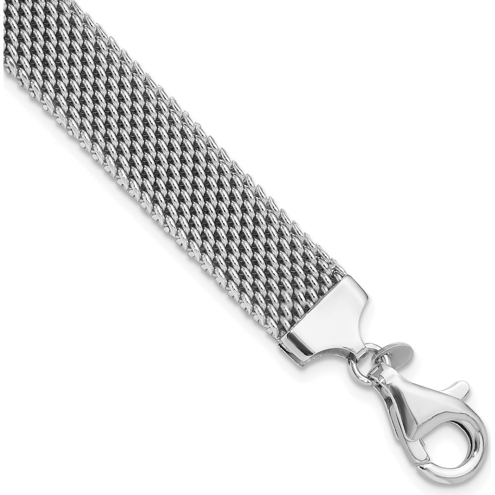 Sterling Silver Rhodium-Plated Polished 10mm Mesh Bracelet - 7.5in Length by Lumare Gioia