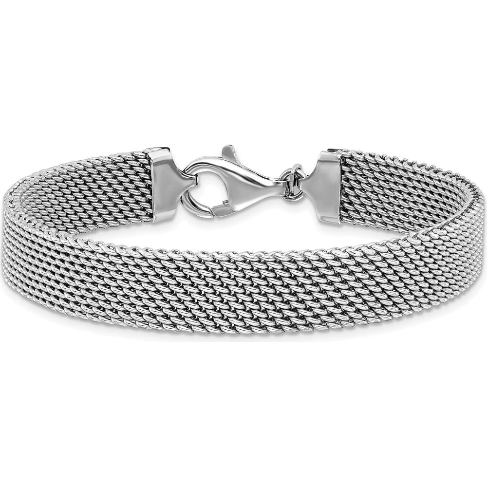 Sterling Silver Rhodium-Plated Polished 10mm Mesh Bracelet - 7.5in Length by Lumare Gioia