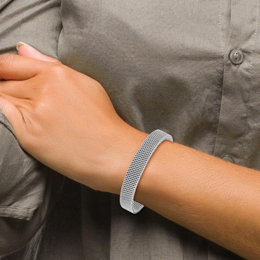 Sterling Silver Rhodium-Plated Polished 10mm Mesh Bracelet - 7.5in Length by Lumare Gioia