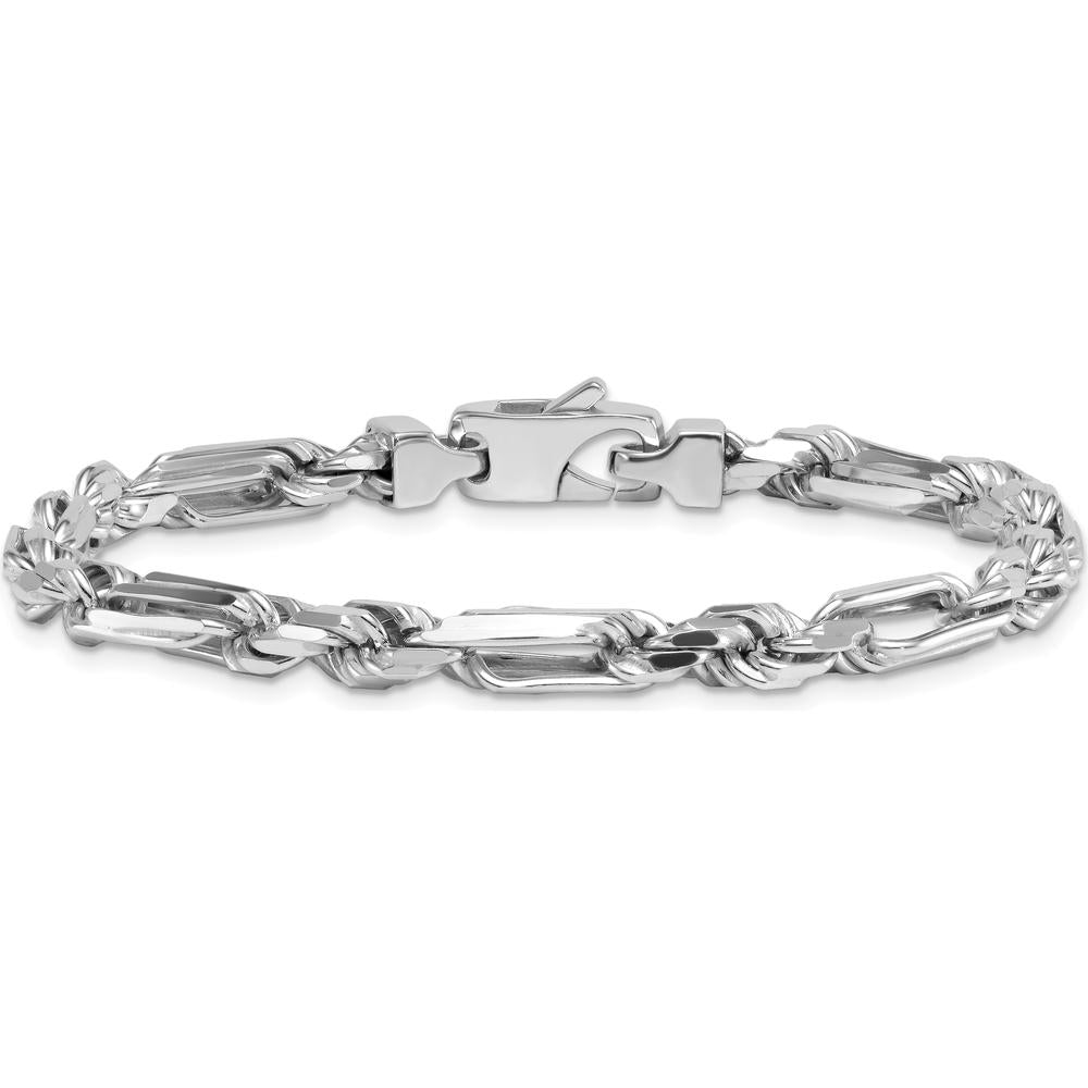 Sterling Silver Rhodium-Plated Polished 5.5mm Figaro Rope Chain 8" Bracelet by Lumare Gioia