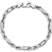 Sterling Silver Rhodium-Plated Polished 5.5mm Figaro Rope Chain 8" Bracelet by Lumare Gioia